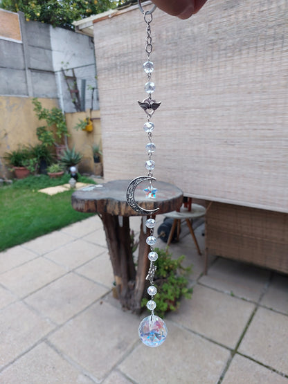 Atrapasol Prisma de Cristal Color Agua - Luna, Estrella y Corazón