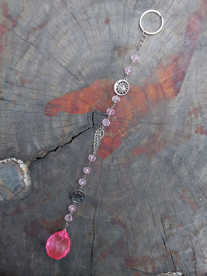 Atrapasol Prisma de Cristal Rosado - Sol, Luna y Flor de Loto