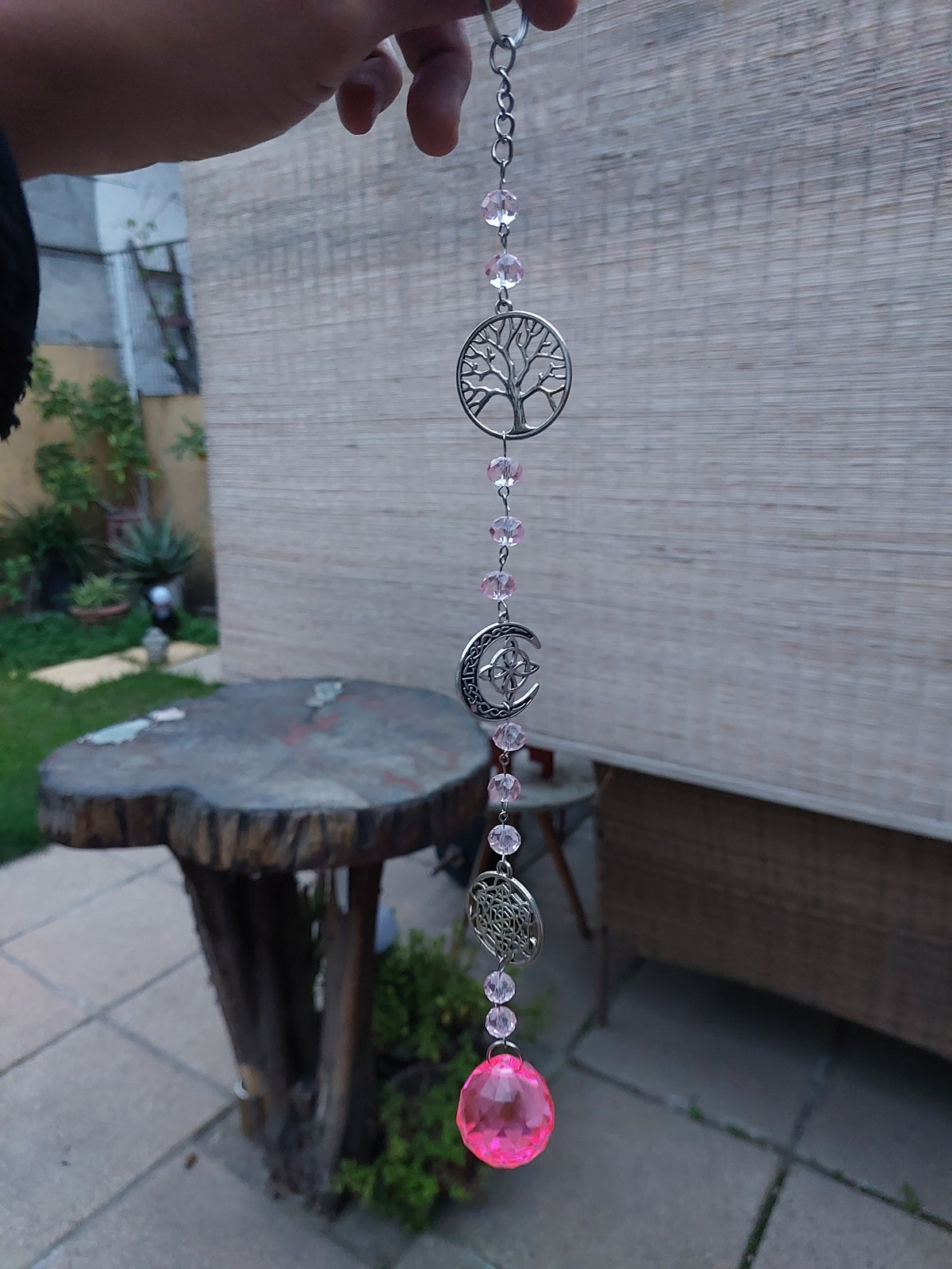 Atrapasol Prisma de Cristal Rosado - Árbol de la vida y Cubo de Metatrón