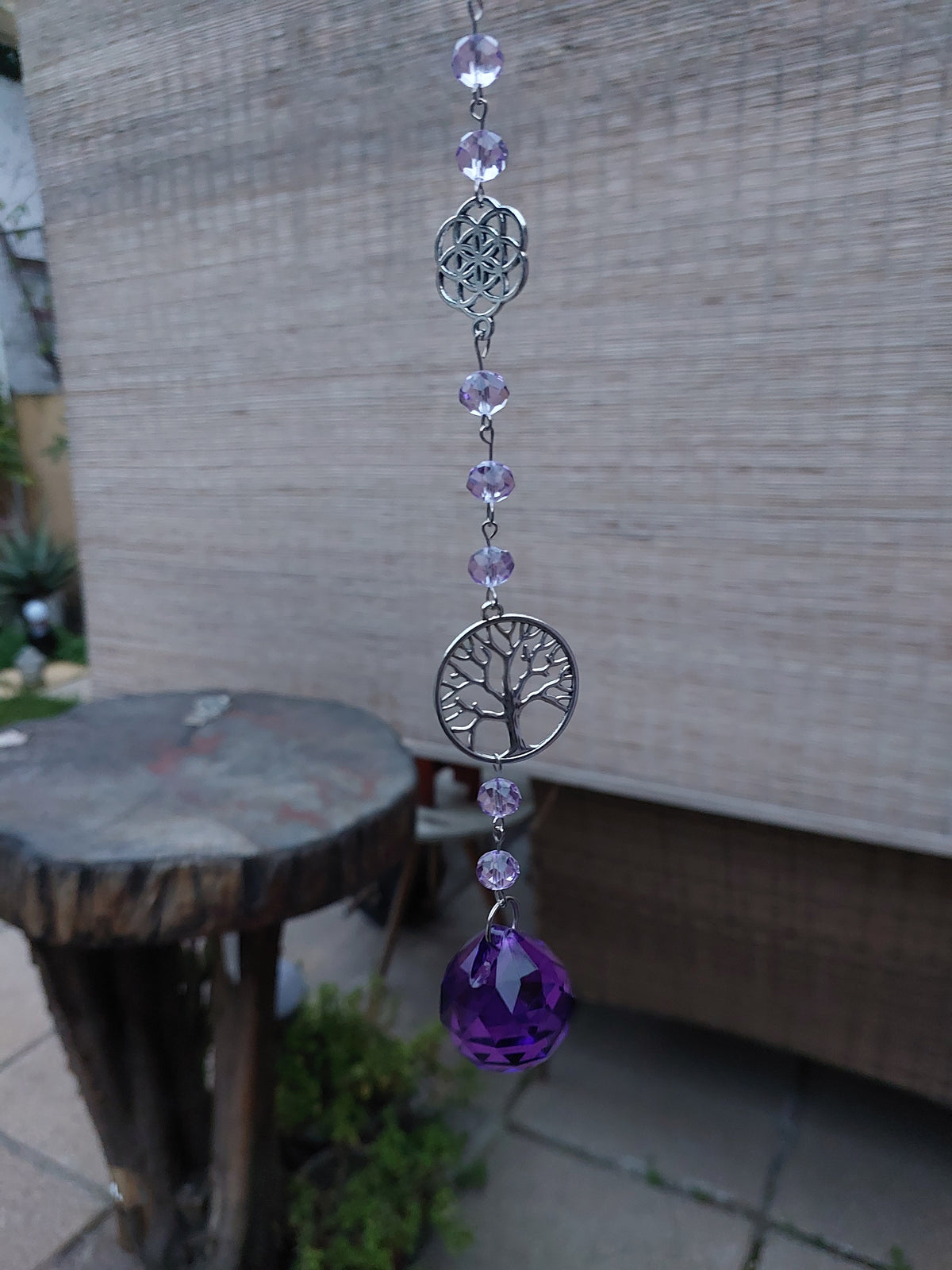 Atrapasol Prisma de Cristal Morado - Árbol de la vida y Cubo de Metatrón