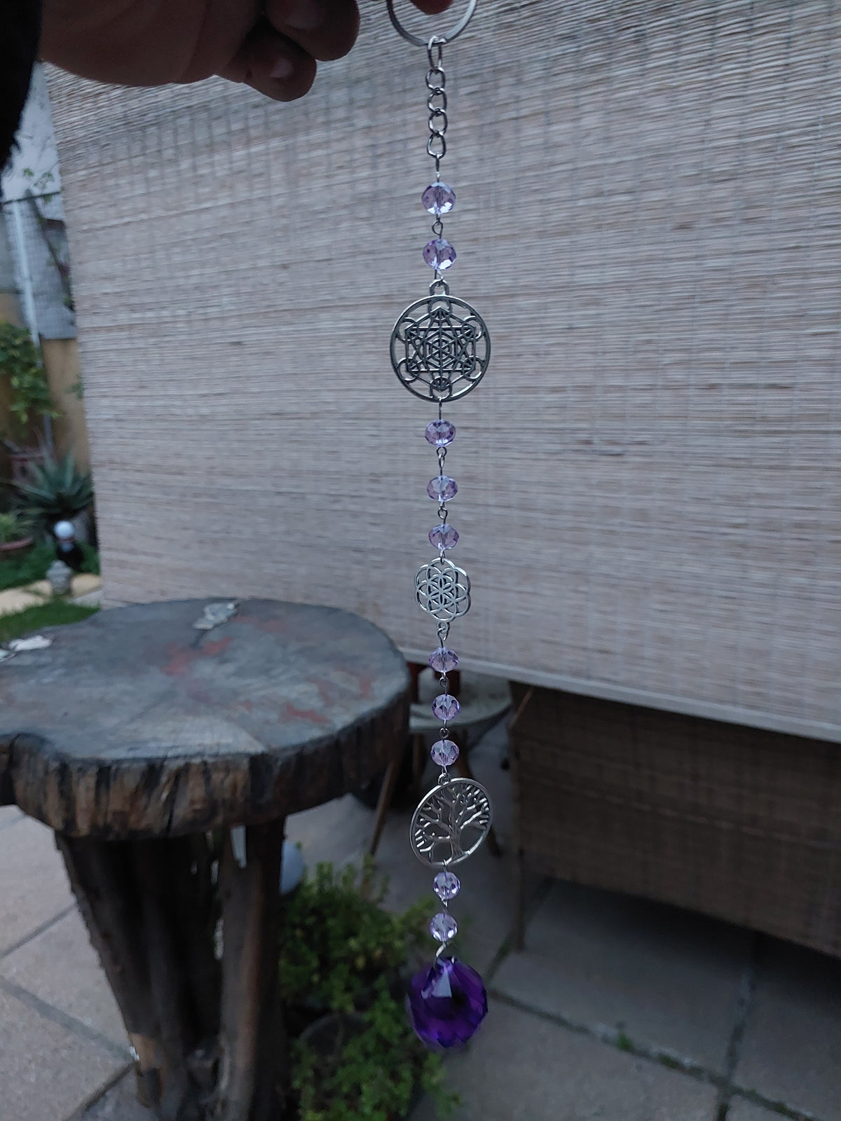 Atrapasol Prisma de Cristal Morado - Árbol de la vida y Cubo de Metatrón